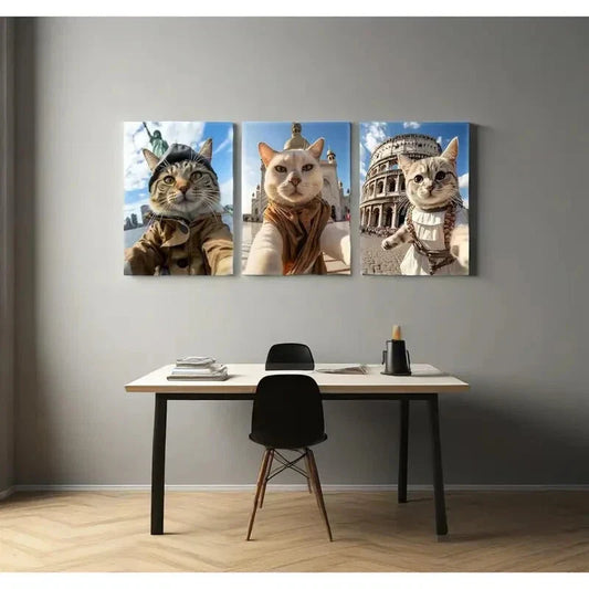 3pcs Funny Animals Art Statue of Liberty Taj Mahal Metal Print Ready to Hang Art