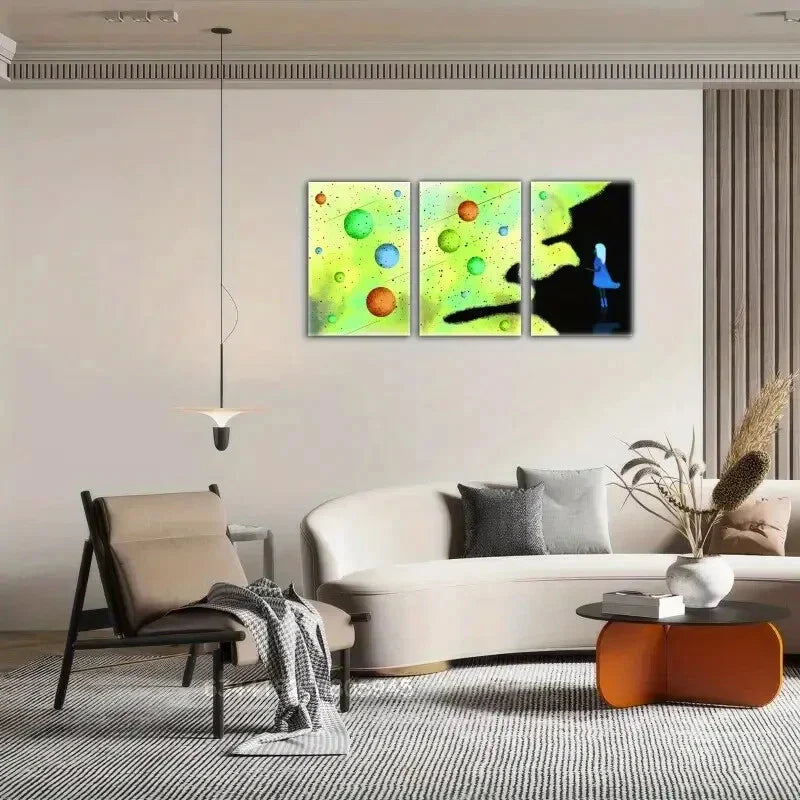 3pcs Vibrant Galaxy & Silhouette Design Metal Print Ready to Hang Art