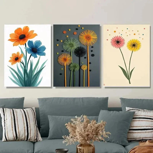 3pcs Modern Abstract Floral Vibrant Colorful Wall Art Set Canvas Framed 40x60cm - High Quality Print 100% Australian Made Wall Canvas Ready to Hang