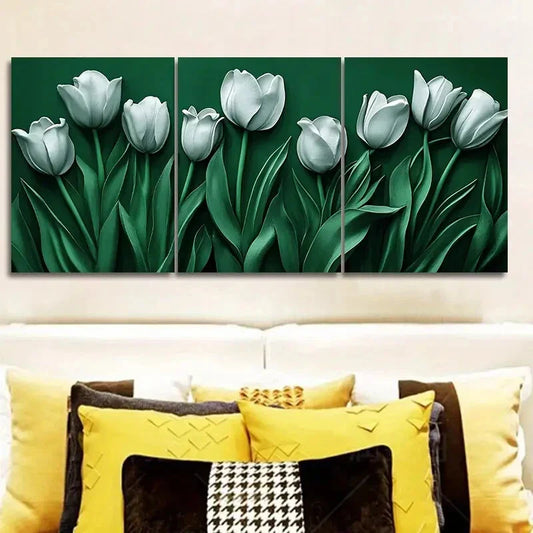 3pcs Visual effects Tulip Art Painting Metal Print Ready to Hang Art