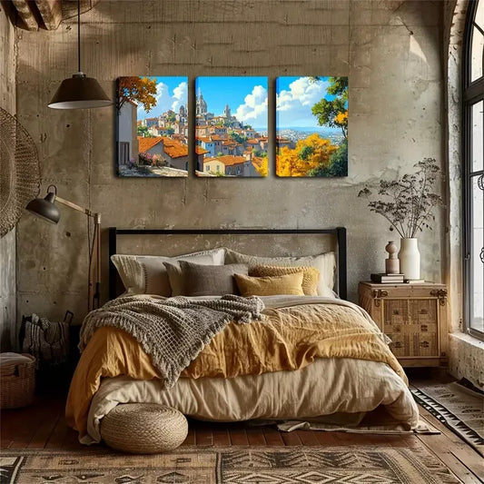 3pcsCharacteristic Mountain City, Wall Art Set Canvas Framed 40x60cm - High Quality Print 100% Australian Made Wall Canvas Ready to Hang