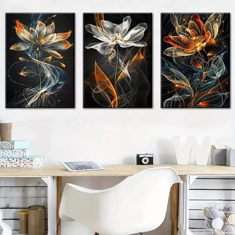 3pcs Colorful abstract floral Vibrant Wall Art Set Canvas Framed 40x60cm - High Quality Print 100% Australian Made Wall Canvas Ready to Hang