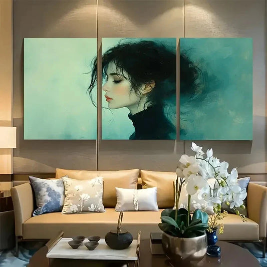 3pcs Elegant Moody Woman Portrait Metal Print Ready to Hang Art