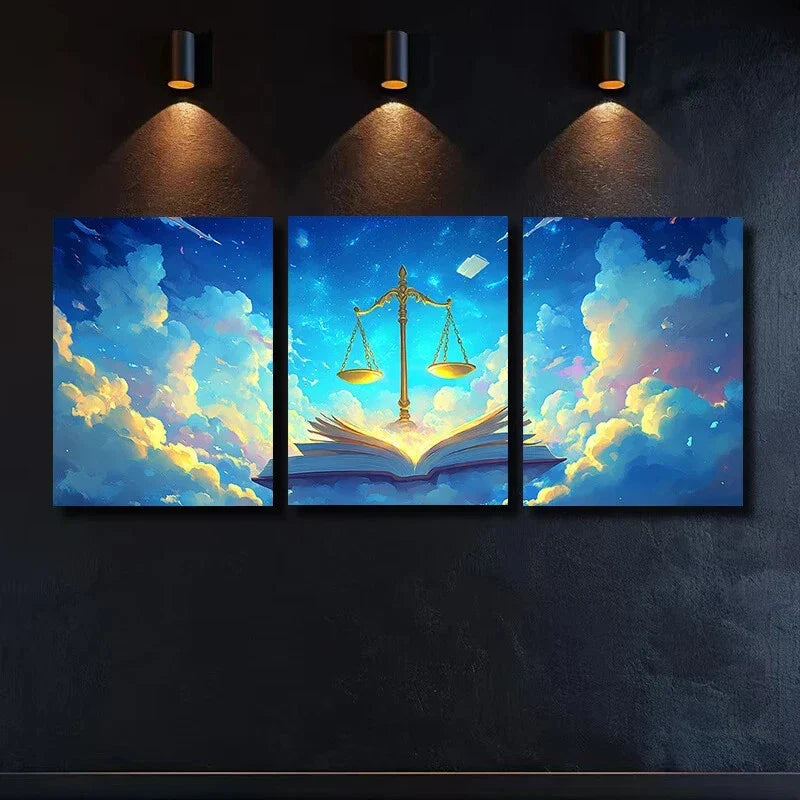 3pcs White Clouds Blue Sky Book Colourful Metal Print Ready to Hang Art