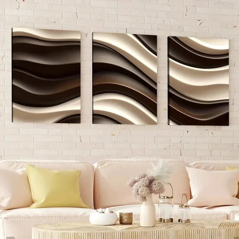 3pcs Shapes Colors Abstract Geometric Brown Gold Wall Art Set Canvas Framed 40x60cm - High Quality Print 100% Australian Made Wall Canvas Ready to Hang