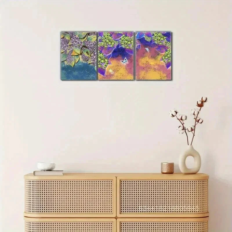 3pcs Butterflies & Floral Designs Metal Print Ready to Hang Art