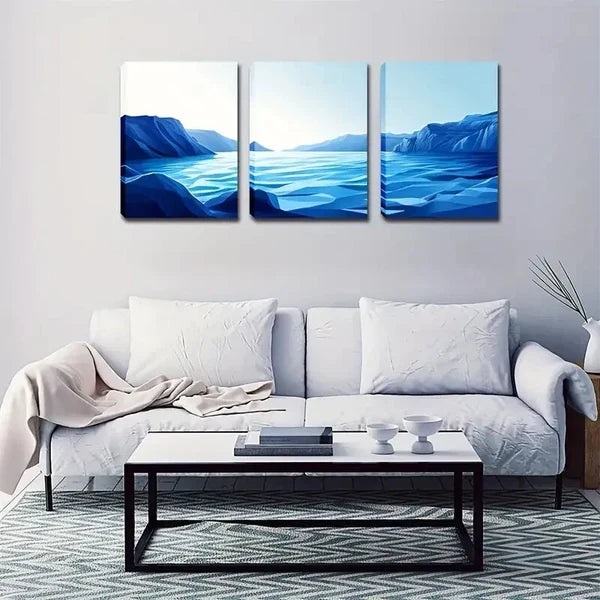 3pcs Blue Sky And White Cloud Ocean, Wall Art Set Canvas Framed 60X90cm - High Quality Print 100% Australian Made Wall Canvas Ready to Hang