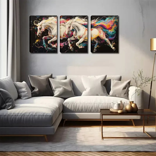 3pcs Two Magic White Horses Wall Art Set Canvas Framed 40x60cm - High Quality Print 100% Australian Made Wall Canvas Ready to Hang