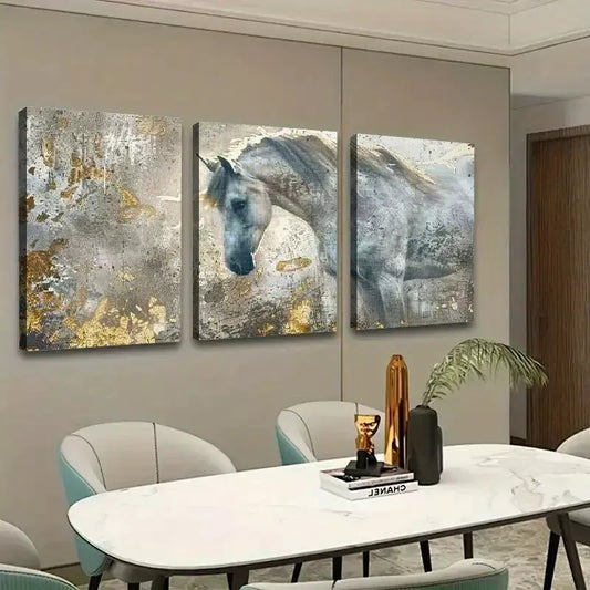 3pcs White Horse Abstract Painting Canvas Framed 40x60cm - High Quality Print 100% Australian Made Wall Canvas Ready to Hang