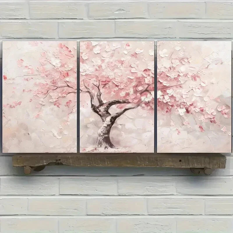 3pcs Blooming Cherry Tree Floral Style Posters Metal Print Ready to Hang Art