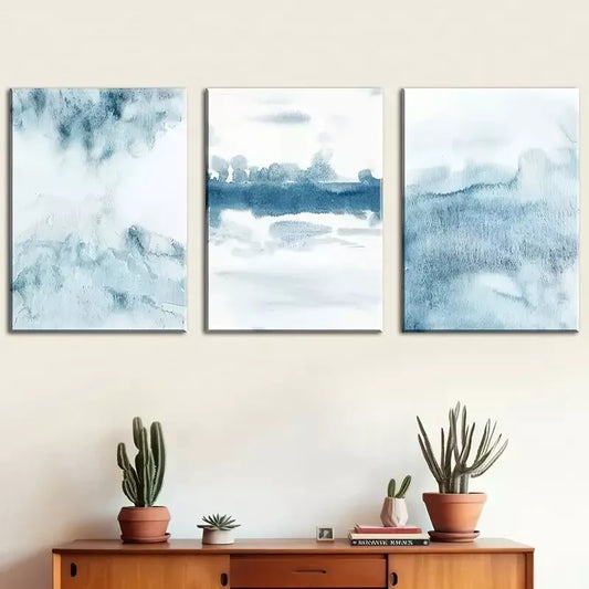 3pcs Featuring a Minimalist Blue-Themed Abstract Wall Art Set Canvas Framed 40x60cm - High Quality Print 100% Australian Made Wall Canvas Ready to Hang