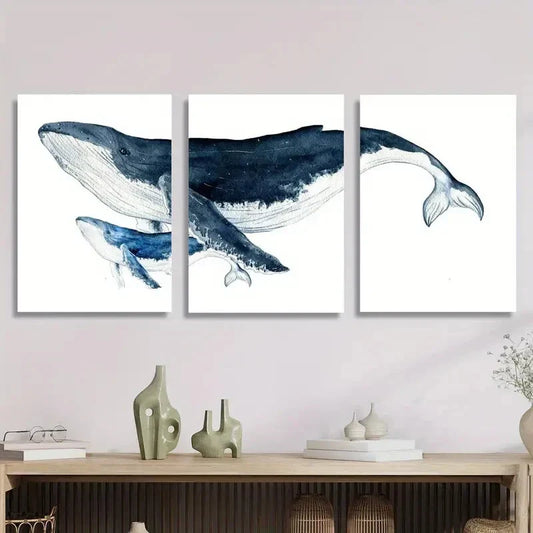 3pcs Nautical Humpback Whale Marine Animal Metal Print Ready to Hang Art
