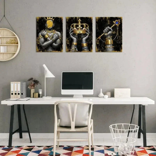 3pcs Golden African American Men Metal Print Ready to Hang Art