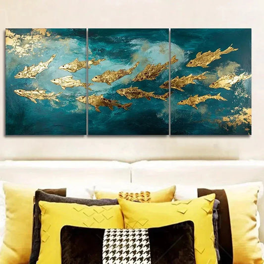 3pcs The school of fish in the water Wall Art Set Canvas Framed 40x60cm - High Quality Print 100% Australian Made Wall Canvas Ready to Hang