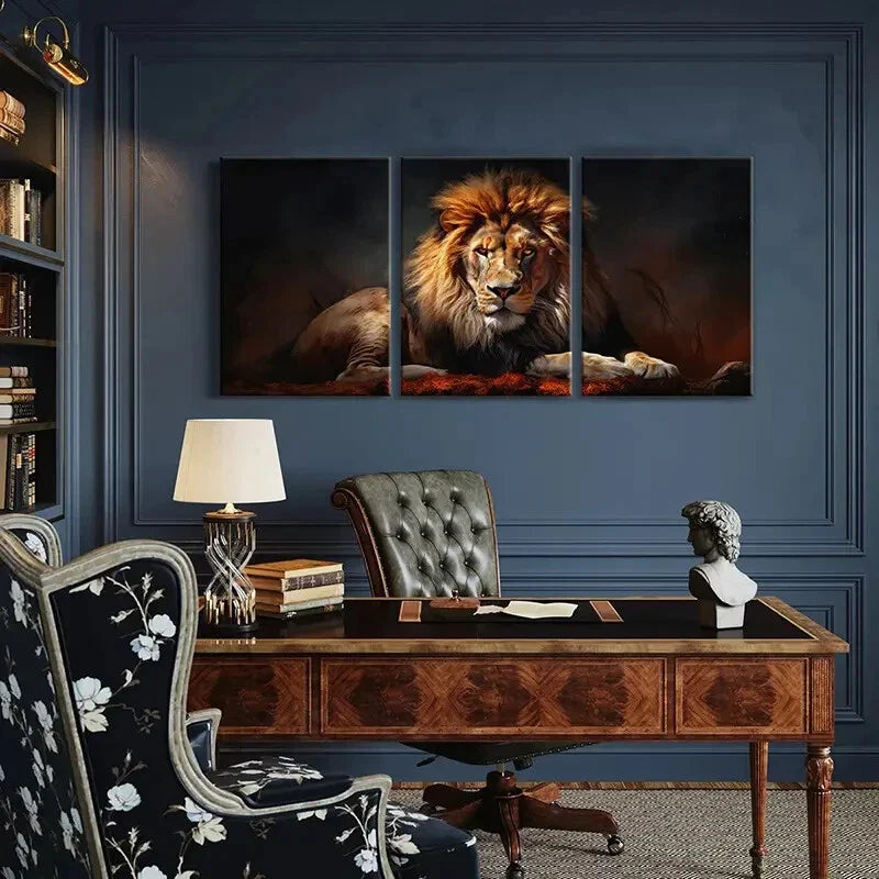 3pcs Vintage Animal Aesthetic Lion Metal Print Ready to Hang Art