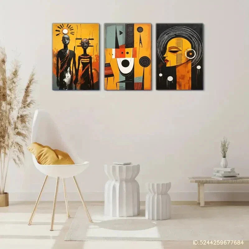 3pcs Display African Ethnic Murals, Abstract Metal Print Ready to Hang Art