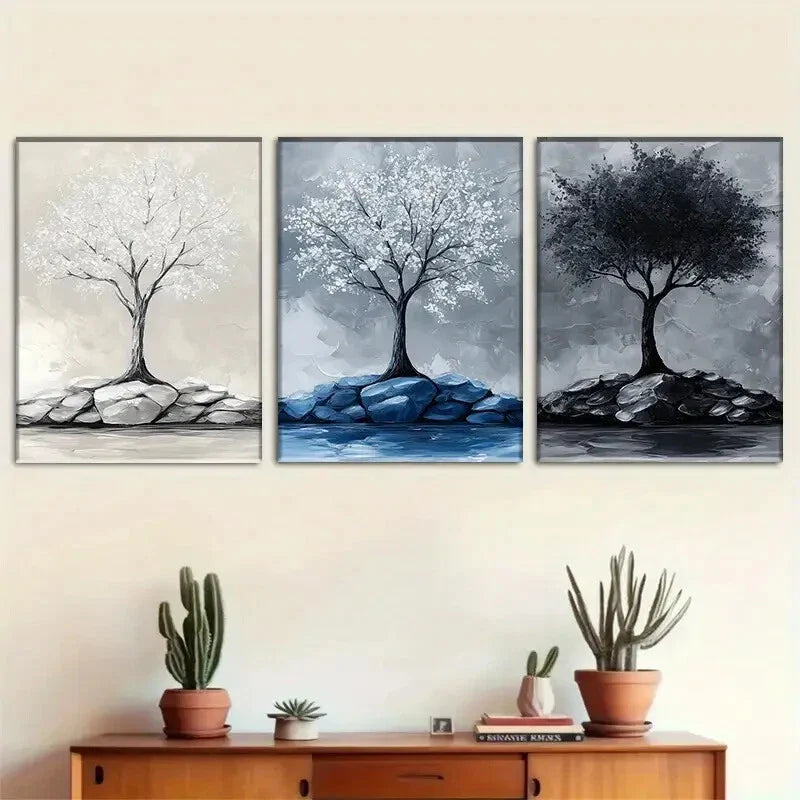3pcs "Trio of Abstract Tree Canvas Art" Metal Print Ready to Hang Art