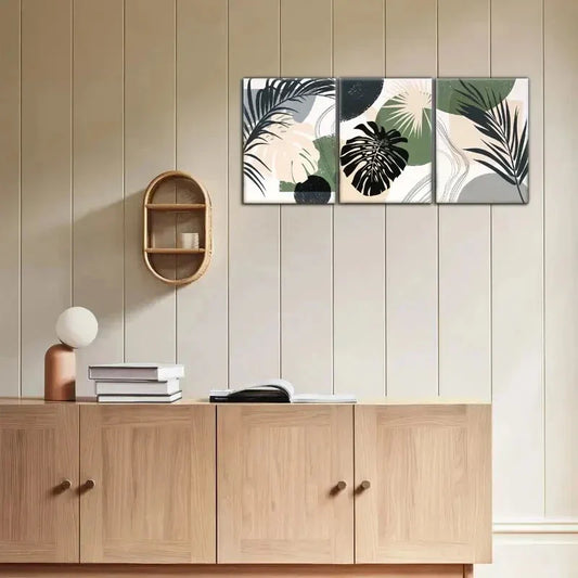 3pcs Minimalist Botanical Leaf Prints in Black Metal Print Ready to Hang Art