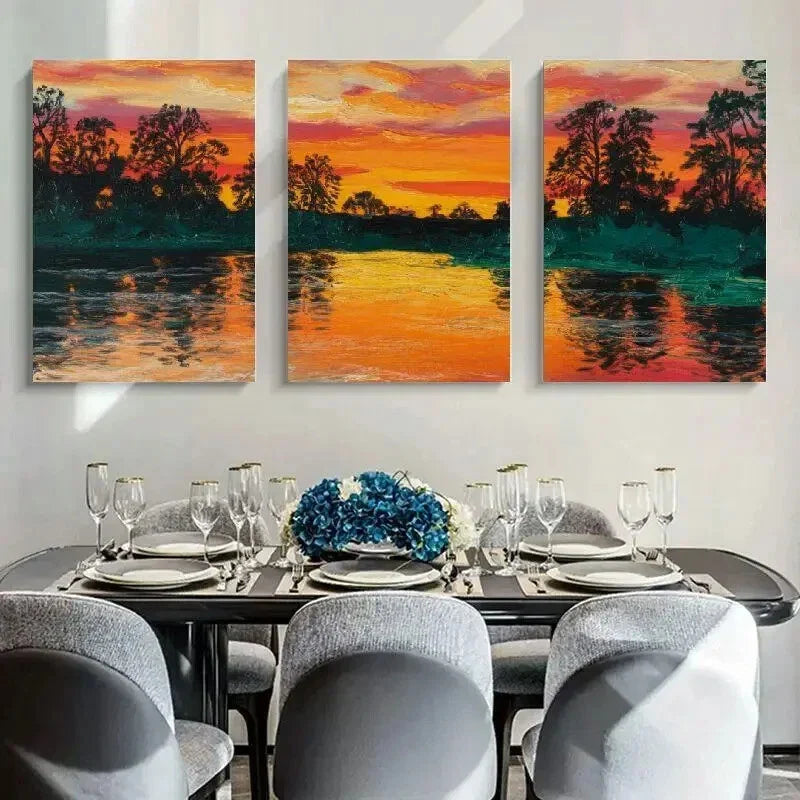 3pcs Vivid Painting Tranquil Lake Metal Print Ready to Hang Art