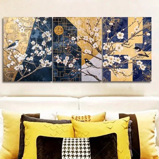 3pcs Featuring a Plum Design Wall Art Set Canvas Framed 40x60cm - High Quality Print 100% Australian Made Wall Canvas Ready to Hang