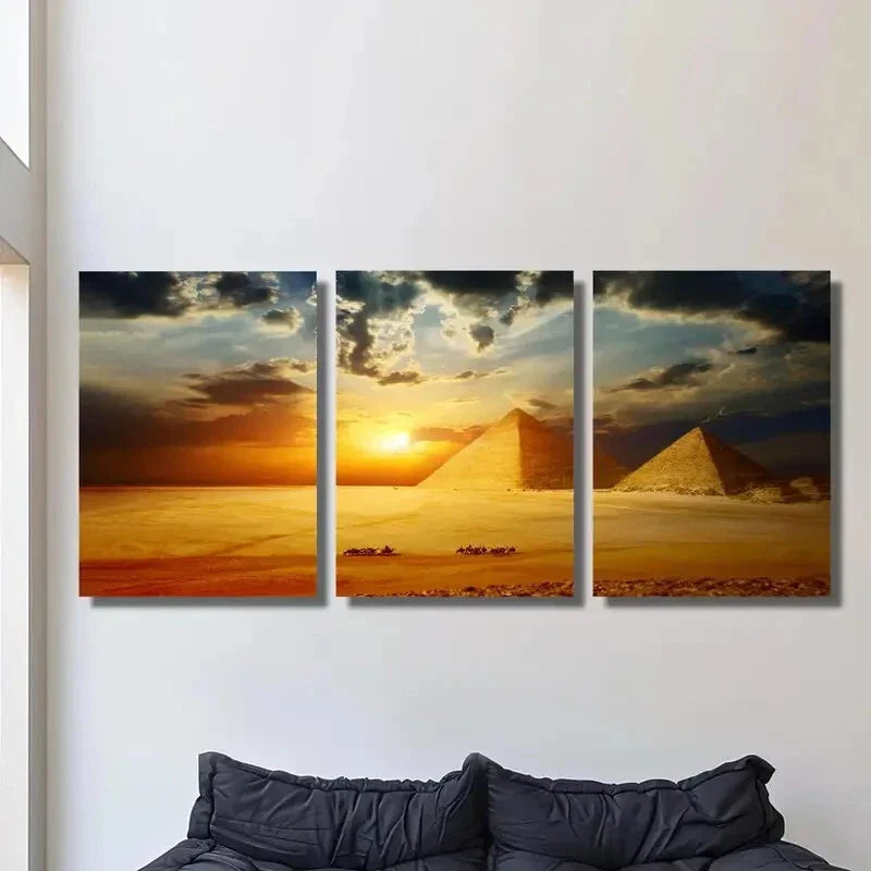 3pcs Cairo, Egyptian pyramids, Metal Print Ready to Hang Art