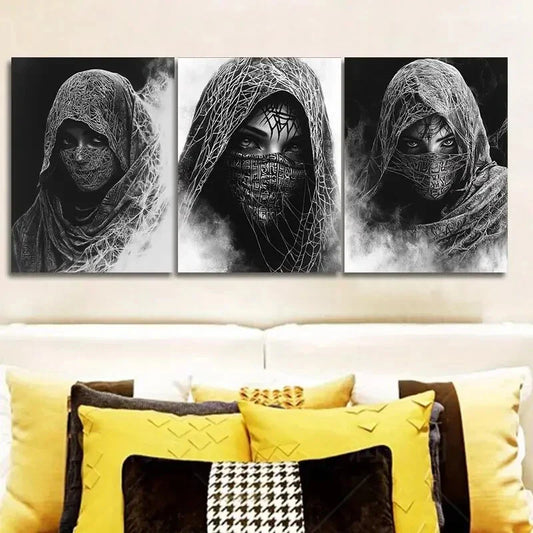 3pcs The Enigmatic Cloaked Woman from Egypt Wall Art Set Canvas Framed 40x60cm - High Quality Print 100% Australian Made Wall Canvas Ready to Hang