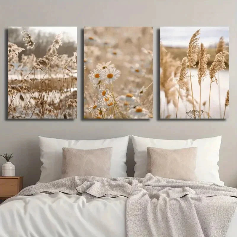 3pcs Botanical Daisy Wildflower Plant Reed Metal Print Ready to Hang Art