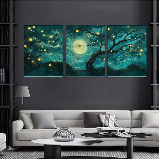3pcs Art Deco Enchanted Forest Canvas Wall Art Metal Print Ready to Hang Art