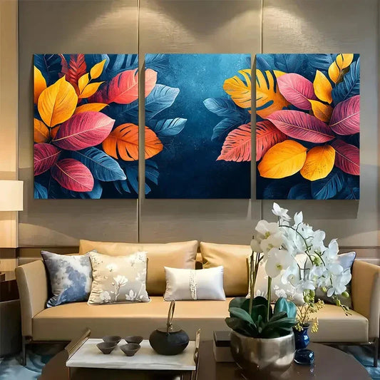 3pcs Colorful Tropical Leaf Design Metal Print Ready to Hang Art