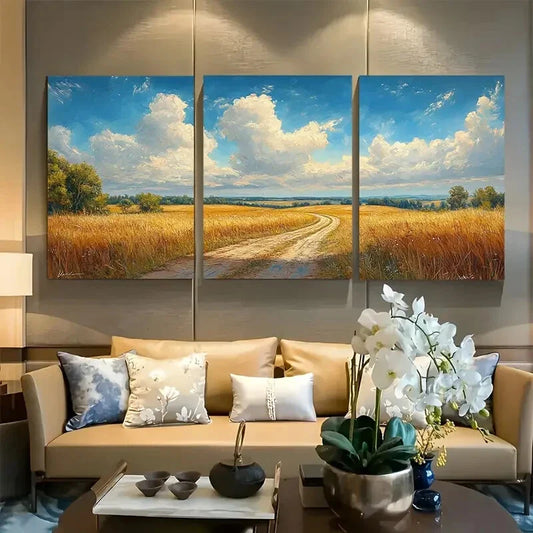 3pcs Field Countryside Dirt Road Metal Print Ready to Hang Art