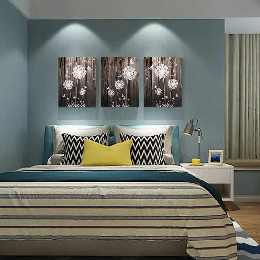 3pcs Brown & White Abstract Dandelion Metal Print Ready to Hang Art