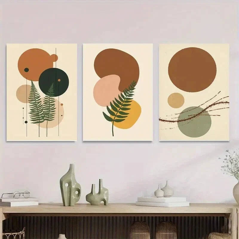 3pcs Geometric & Nature-Inspired Designs Metal Print Ready to Hang Art