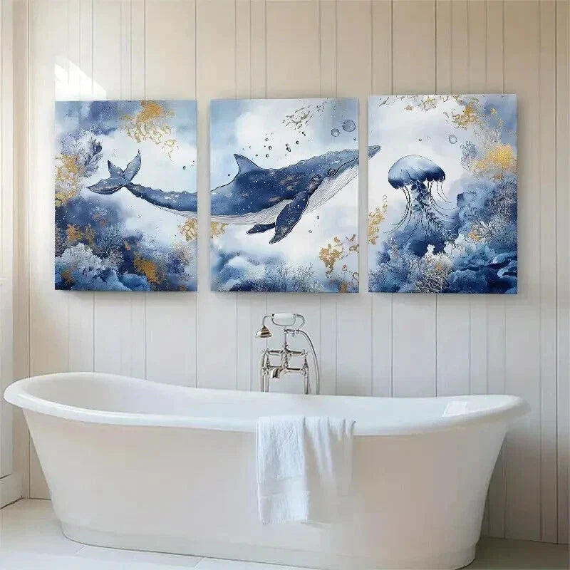 3pcs Mystical Ocean Life Coastal Perfect Wall Art Set Canvas Framed 40x60cm - High Quality Print 100% Australian Made Wall Canvas Ready to Hang