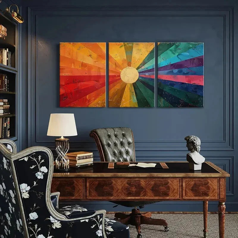 3pcs Abstract Rainbow Burst Sunburst Metal Print Ready to Hang Art