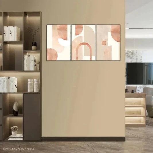 3pcs Minimalist Geometric Posters with Beige Peach Metal Print Ready to Hang Art