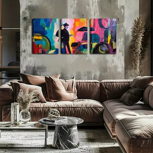 3pcs Vibrant Abstract Men’s Wall Art Set Canvas Framed 40x60cm - High Quality Print 100% Australian Made Wall Canvas Ready to Hang