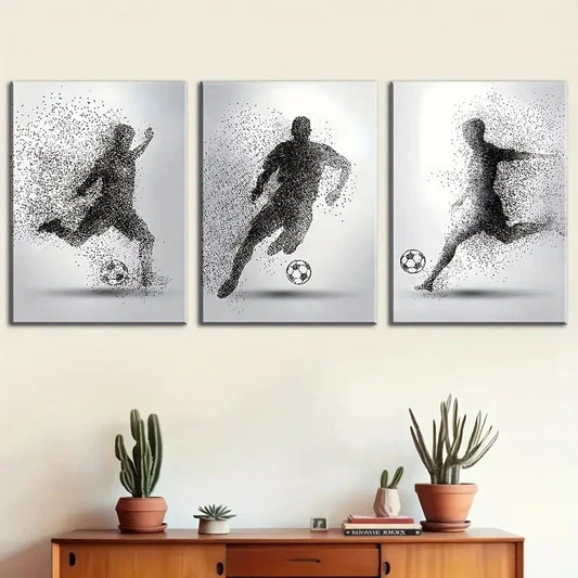 3pcs Black And White Football Action Moments,Metal Print Ready to Hang Art