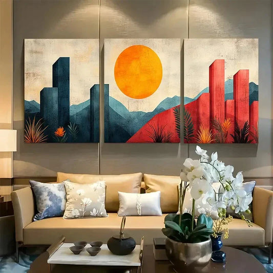 3pcs Colorful Geometric Abstract Shapes Design Metal Print Ready to Hang Art