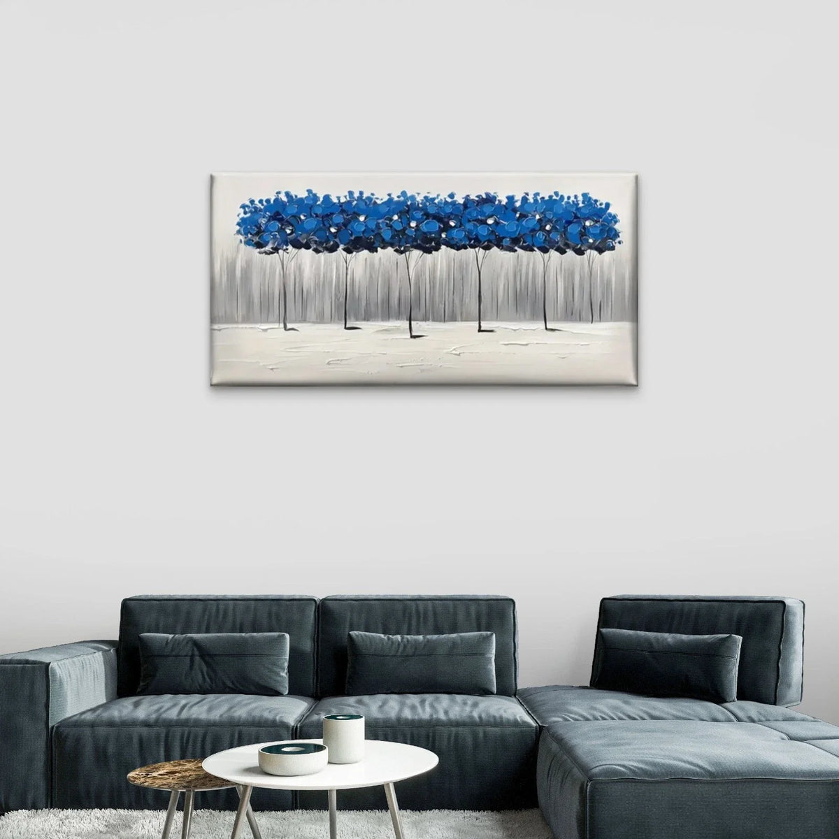 Blue Tree Abstract Wall Art Canvas Office Home Room Framed 80x45cm
