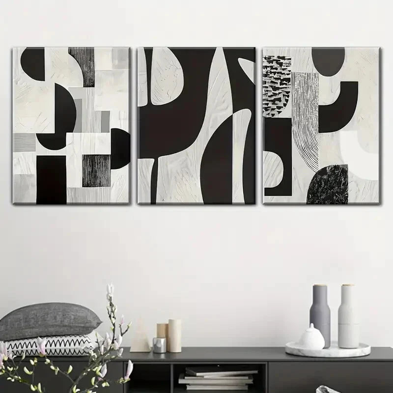 3pcs Black and White Abstract Metal Print Ready to Hang Art