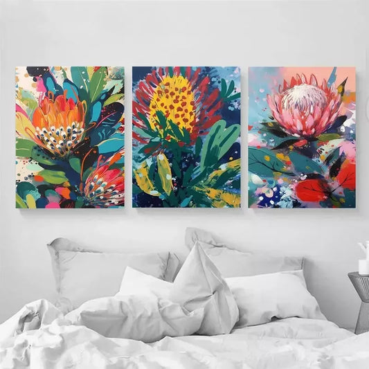 3pcs Australian Native Flora Abstract Art Canvas Framed 40x60cm - High Quality Print 100% Australian Made Wall Canvas Ready to Hang