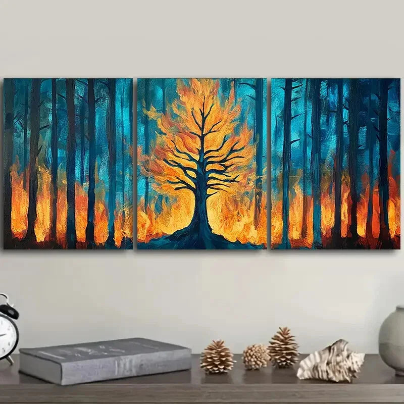 3pcs A fire in the forest Disaster Wall Art Set Canvas Framed 40x60cm - High Quality Print 100% Australian Made Wall Canvas Ready to Hang