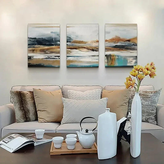 3pcs Mountains, Water, and Sky, Metal Print Ready to Hang Art