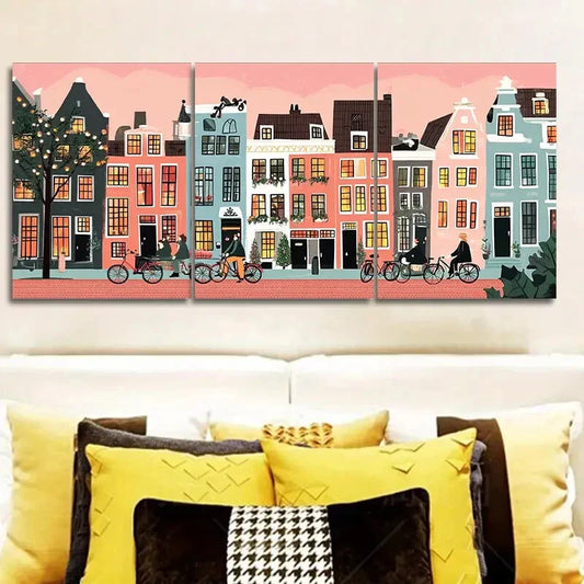 3pcs Beautiful Fairytale Town, Wall Art Set Canvas Framed 40x60cm - High Quality Print 100% Australian Made Wall Canvas Ready to Hang