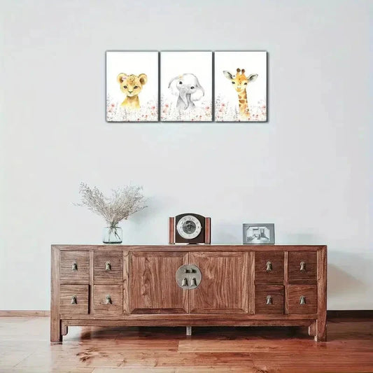 3pcs Leopard Elephant Giraffe Wild Anima Metal Print Ready to Hang Art