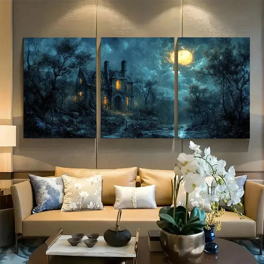 3pcs Enchanted Gothic Spooky House Metal Print Ready to Hang Art