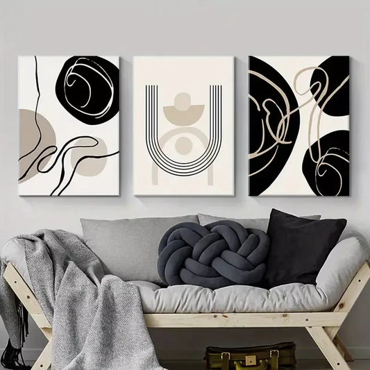 3pcs Abstract Mid Century Modern Boho Wall Art Canvas Framed 40x60cm - High Quality Print 100% Australian Made Wall Canvas Ready to Hang