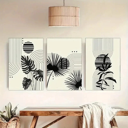 3pcs Abstract Geometric And Grass Poster Metal Print Ready to Hang Art