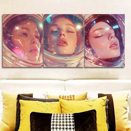 3pcs Featuring An Astronaut Colorful Background Wall Art Set Canvas Framed 40x60cm - High Quality Print 100% Australian Made Wall Canvas Ready to Hang