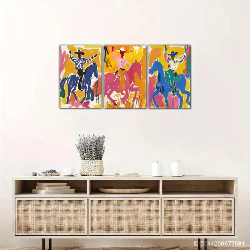 3pcs Vibrant Western Cowboy Murals Bold Rodeo Metal Print Ready to Hang Art